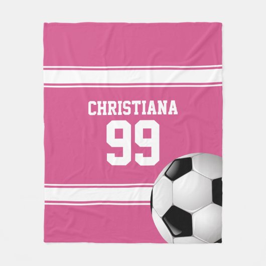 Cranberry roze en White Stripes soccer Fleece Deken (Voorkant)