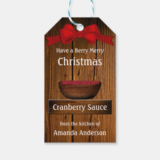 Cranberry Rustic Wood Kerstmis Cadeaulabel (Voorkant)