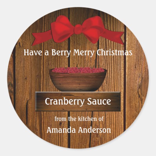 Cranberry Rustic Wood Kerstmis Ronde Sticker (Voorkant)