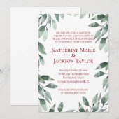 Cranberry & Sage Greenery Wedding Invitation Kaart (Voorkant / Achterkant)