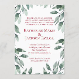 Cranberry & Sage Greenery Wedding Invitation Kaart