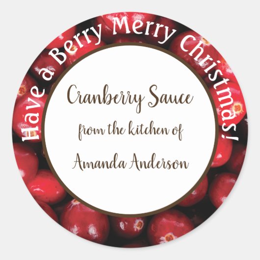 Cranberry Saus Etiket Kerst Rond Product (Voorkant)