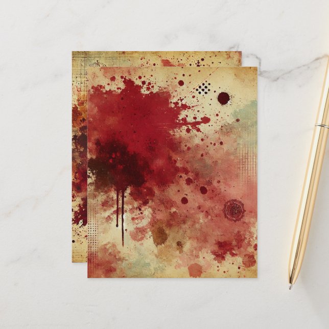 Cranberry Splatter Distressed Ink Scrapbook Paper (Voorkant / Achterkant in situ)
