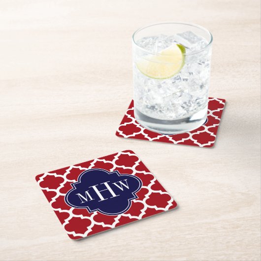 Cranberry WhMoroccan #5 Navy 3 Initiaal Monogram Kartonnen Onderzetters (Insitu)