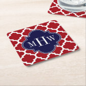 Cranberry WhMoroccan #5 Navy 3 Initiaal Monogram Kartonnen Onderzetters (Schuin)