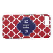 Cranberry WhMoroccan #5 Navy Blue Name Monogram Case-Mate iPhone Case (Achterkant (Horizontaal))
