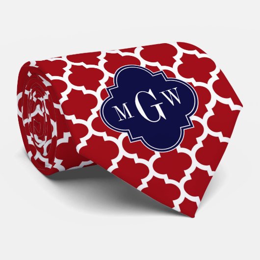 Cranberry WhMoroccan #5 Navy Blue Name Monogram Stropdas (Opgerold)