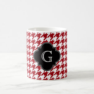 Cranberry Whoundstooth Blk Quatrefoil Monogram Koffiemok