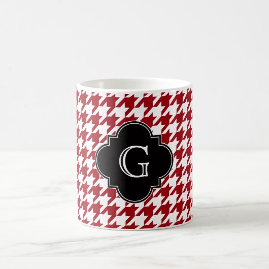 Cranberry Whoundstooth Blk Quatrefoil Monogram Koffiemok (Center)