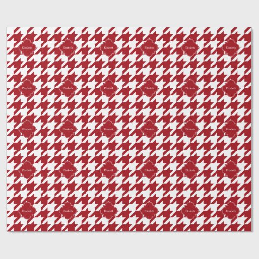 Cranberry Whoundstooth Cran Quatrefoil Monogram Cadeaupapier (Vlak)