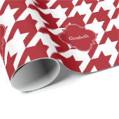 Cranberry Whoundstooth Cran Quatrefoil Monogram Cadeaupapier (Rol Hoek)