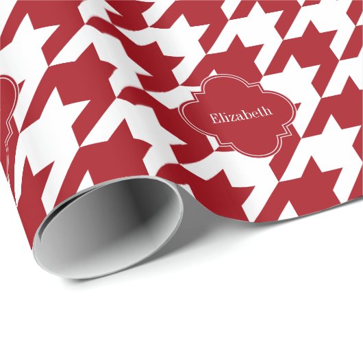 Cranberry Whoundstooth Cran Quatrefoil Monogram Cadeaupapier (Rol Hoek)