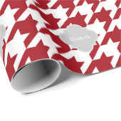 Cranberry Whoundstooth Gray Quatrefoil Monogram Cadeaupapier (Rol Hoek)