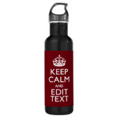 Cranberry Wine Burgundy Keep Calm en Jouw tekst Waterfles (Voorkant)