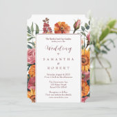 Cranberry Zonnebloem Bloemen Border Fall Wedding Kaart (Staand voorkant)