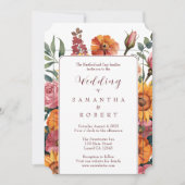 Cranberry Zonnebloem Bloemen Border Fall Wedding Kaart (Voorkant)