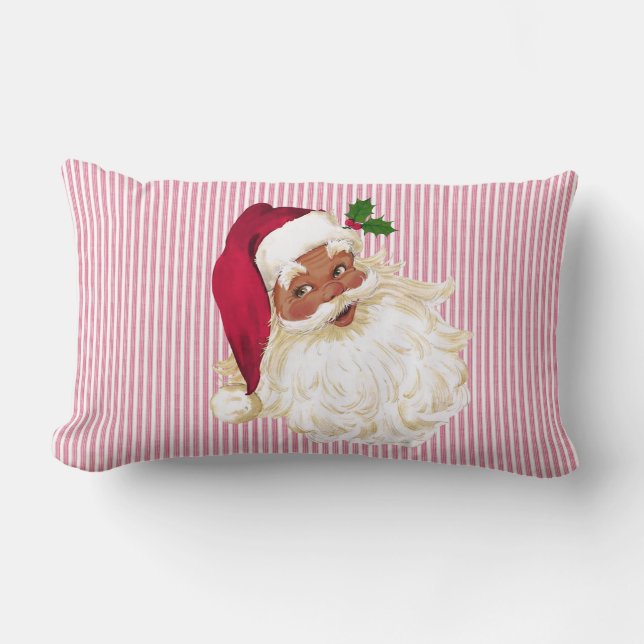 Cranberry Zwarte Kerstman Rood & Wit Streep Kussen (Voorkant)