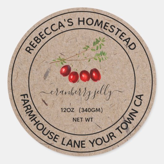 Cranberryjam Kraftpapier Inmaakpot Etiketten (Voorkant)