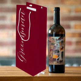 Cranberryrode gestileerde script bruiloftsbruidsjo wijn cadeautas