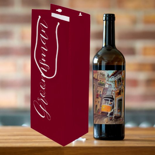 Cranberryrode gestileerde script bruiloftsbruidsjo wijn cadeautas