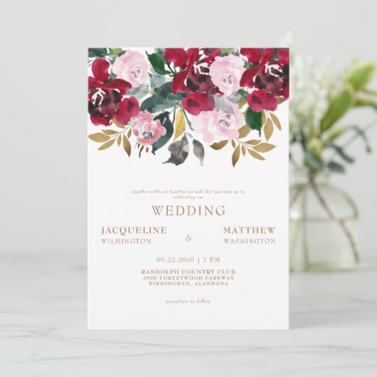 Cranberry's en roze Floral No Parent Wedding Kaart (Staand voorkant)