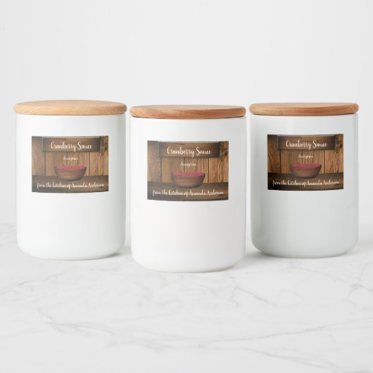 Cranberrysaus Rustiek Hout Productlabel 3 "x2" Voedselcontainer Etiket (Flessen)