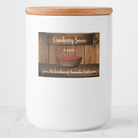 Cranberrysaus Rustiek Hout Productlabel 3 "x2" Voedselcontainer Etiket (Voorkant)