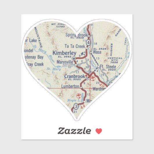 Cranbrook BC  Kaart Sticker (Vel)