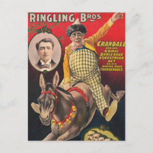 Crandall de clown optreden met zijn muilezel briefkaart