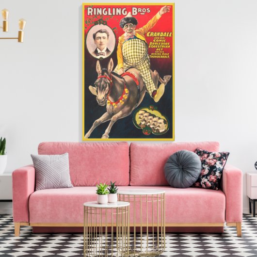 Crandall de clown optreden met zijn muilezel canvas afdruk (Insitu (Woonkamer))