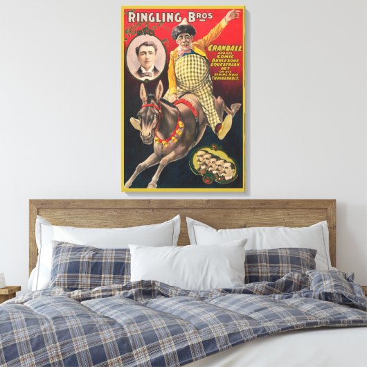 Crandall de clown optreden met zijn muilezel canvas afdruk (Insitu (Slaapkamer))