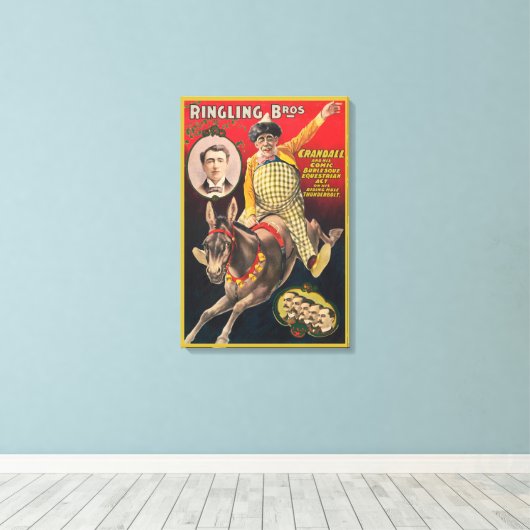 Crandall de clown optreden met zijn muilezel canvas afdruk (Insitu (Houten vloer))