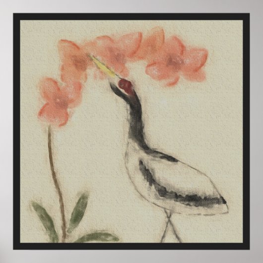 Crane and Orchid Poster Print (Voorkant)