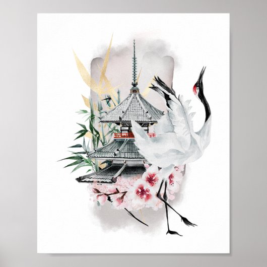 Crane Bird Japanese Artwork Poster (Voorkant)