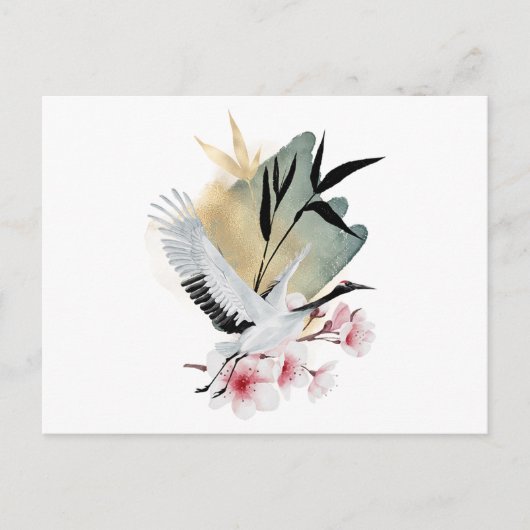Crane Bird Japanese Artwork Uitnodiging Briefkaart (Voorkant)
