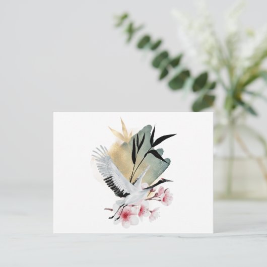 Crane Bird Japanese Artwork Uitnodiging Briefkaart (Staand voorkant)