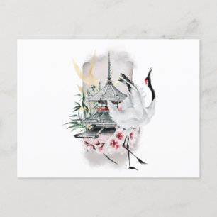 Crane Bird Japanese Artwork Uitnodiging Briefkaart