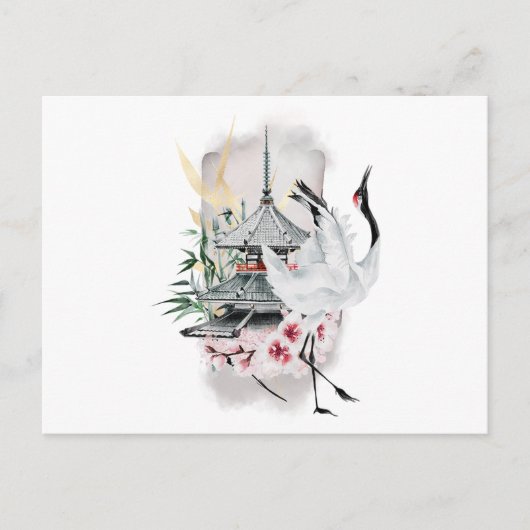 Crane Bird Japanese Artwork Uitnodiging Briefkaart (Voorkant)