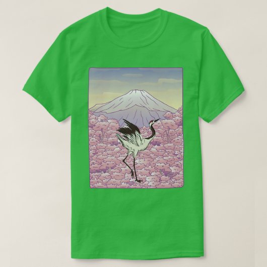 Crane Bird Japanse Sakura Tree Cherry Blossom Flo T-shirt (Design voorkant)