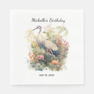 Crane Bird Leaves Foliage Floral Birthday Servet