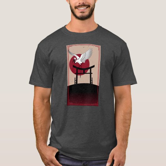 Crane Bird Retro  90 Style Japans T-shirt (Voorkant)