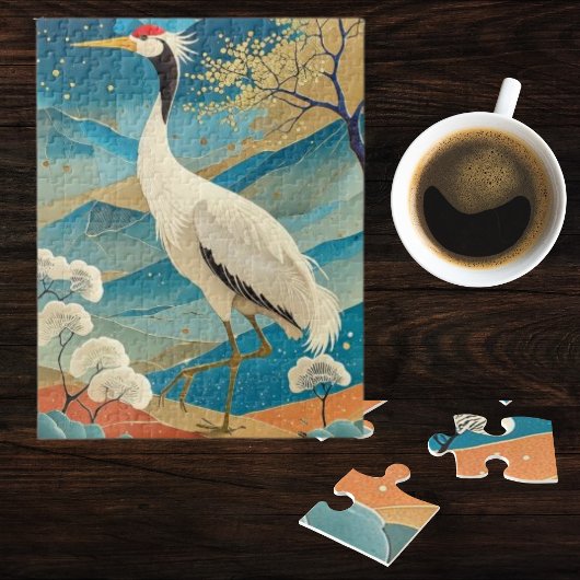 Crane Bird with Mountains and Fall Trees Japanese Legpuzzel