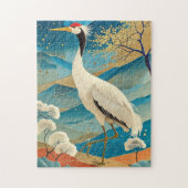 Crane Bird with Mountains and Fall Trees Japanese Legpuzzel (Verticaal)