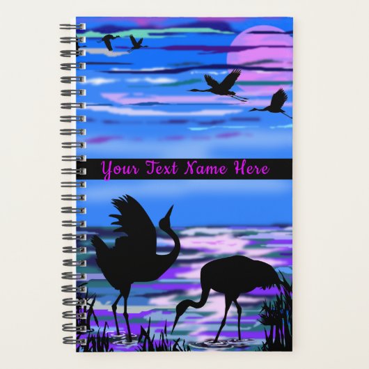 Crane Birds Sunset Lake Planner met aangepaste tek (Voorkant)