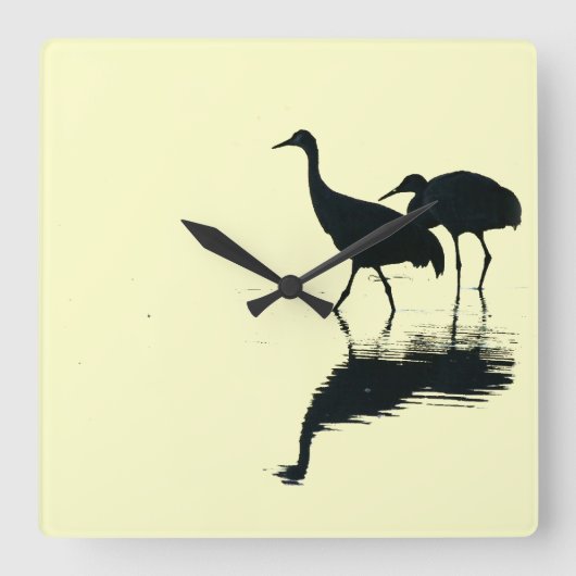 Crane Birds Wall Clock Vierkante Klok (Voorkant)