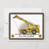 Crane Construction Kinder Party Invitation Kaart (Voorkant)