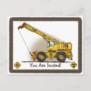 Crane Construction Kinder Party Invitation Kaart