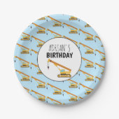 Crane Construction Truck Boy Birthday Party Papieren Bordje (Voorkant)