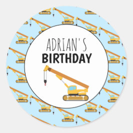Crane Construction Truck Boy Birthday Party Ronde Sticker