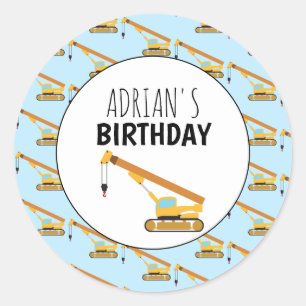 Crane Construction Truck Boy Birthday Party Ronde Sticker